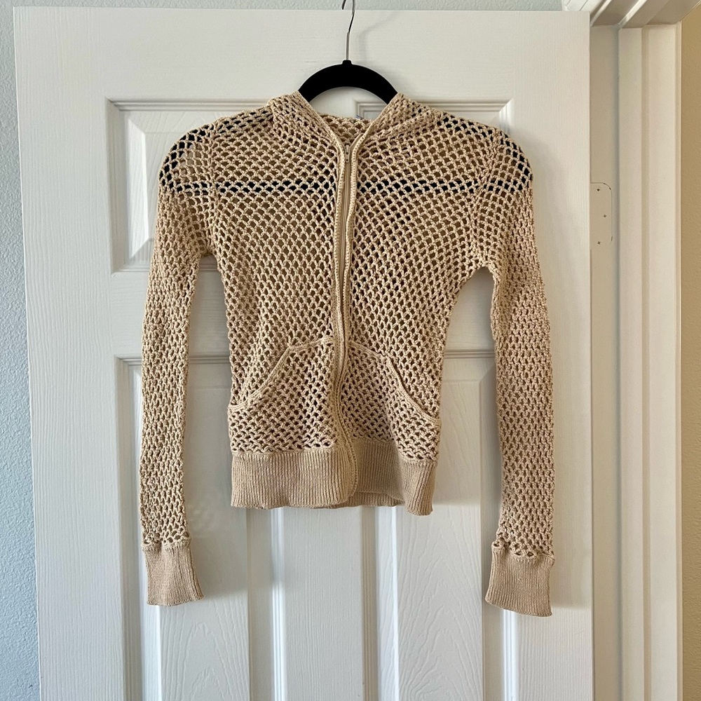 Vintage y2k Acrobat tan crochet zip up hoodie size Small XS